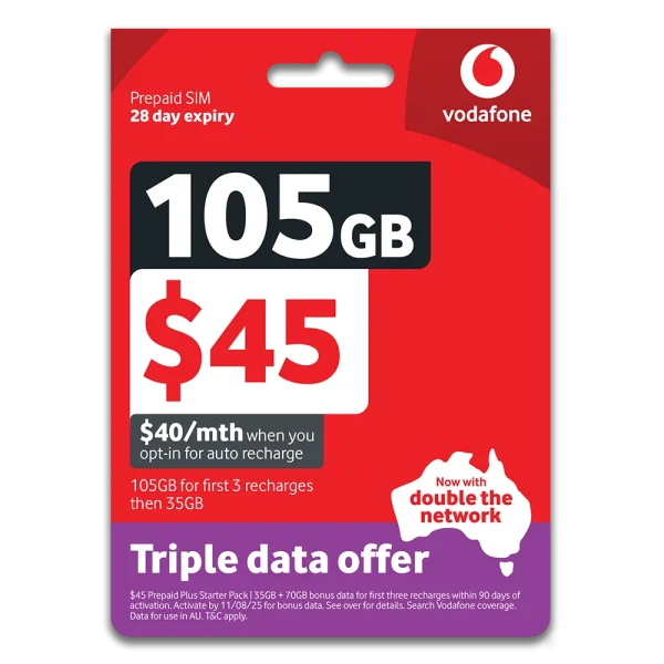 $45 Vodafone Tri Cut  Sim Starter Pack