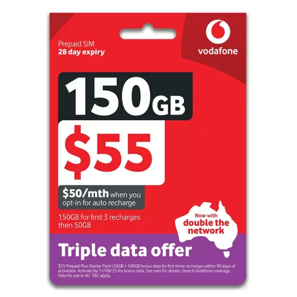 $55 Vodafone Tri Cut Sim Starter Pack
