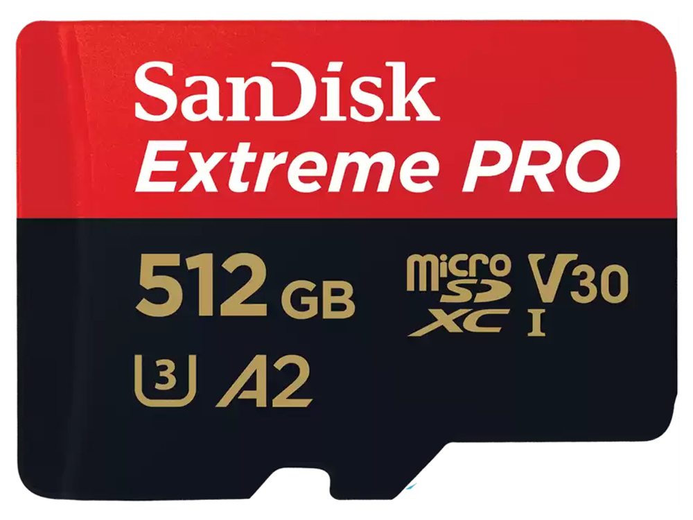 SanDisk Extreme PRO 512GB V30 A2 U3 microSDXC UHS-I Card with Adapter